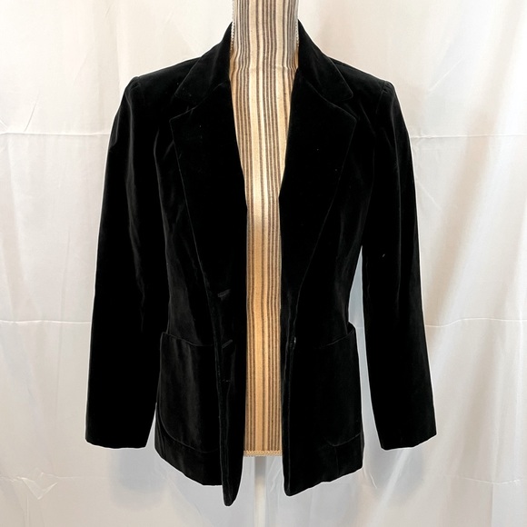 Vintage crushed velvet black blazer medium button front closure - Picture 2 of 10